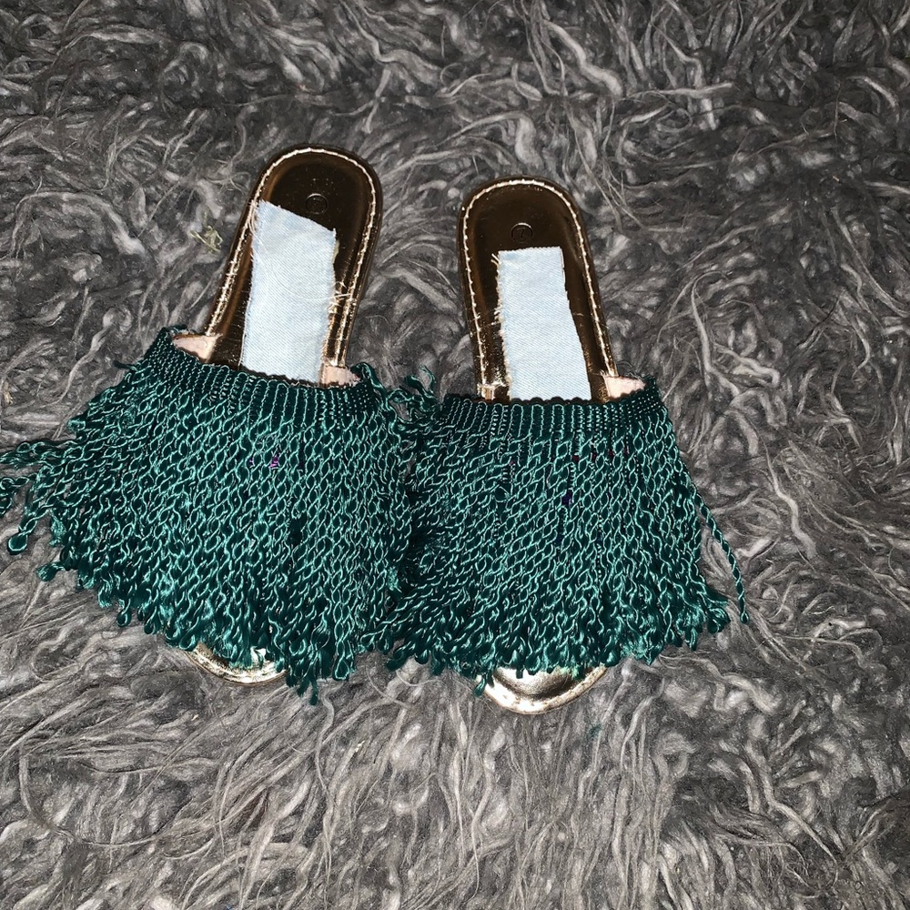 Hunter green fringe Sandals